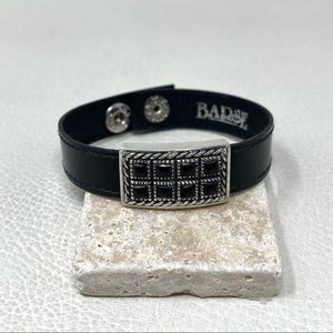 Vintage Barse Sterling Silver Black Leather Cuff